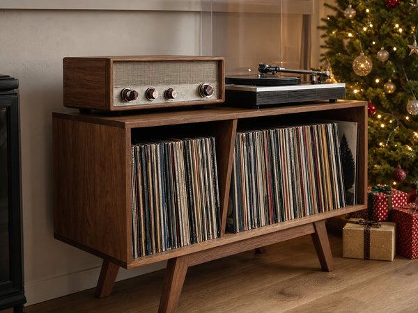 Farmhouse Wooden Record Stand For Entryway Christmas Display
