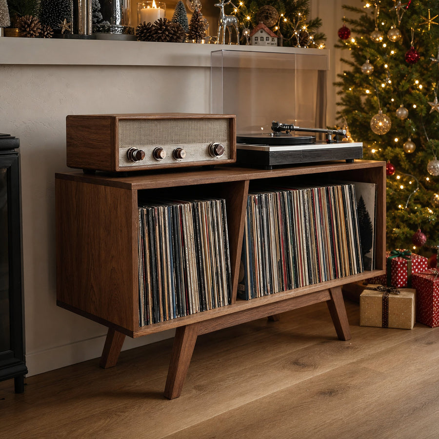 Farmhouse Wooden Record Stand For Entryway Christmas Display