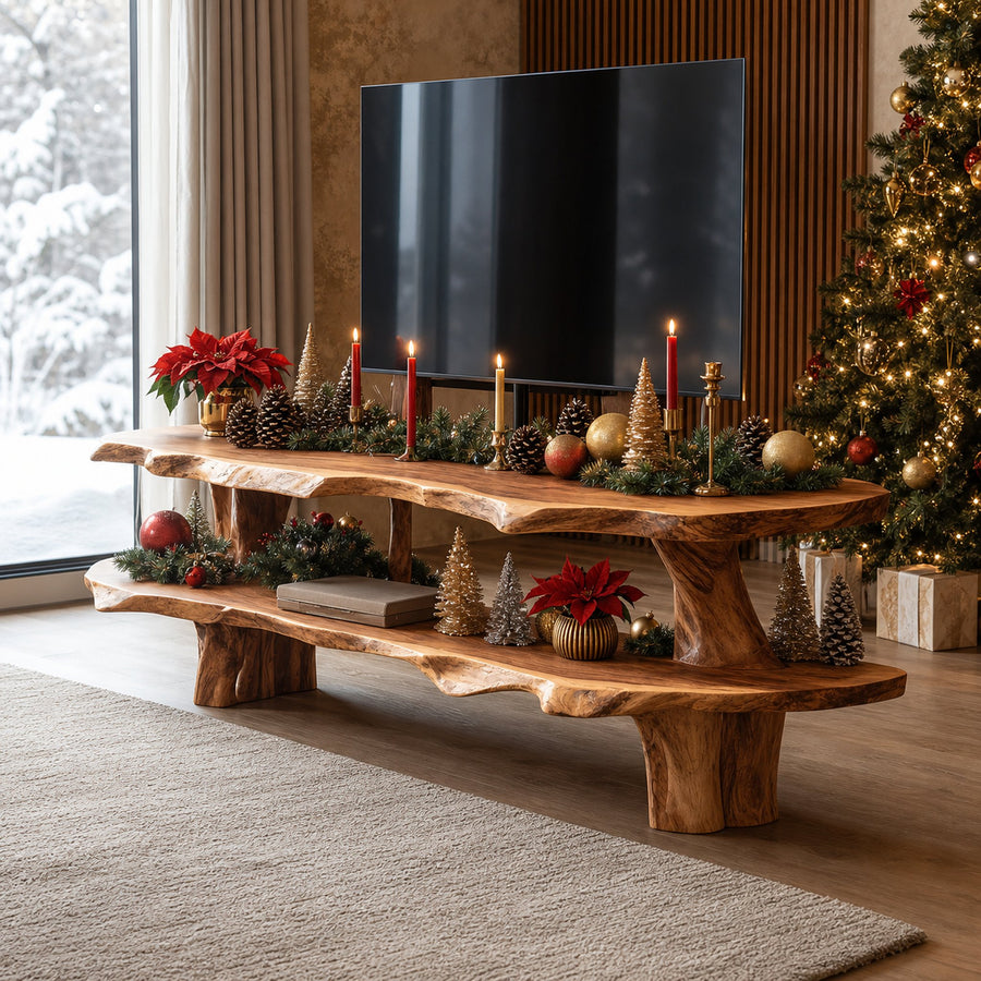 Farmhouse Wooden TV Console For Holiday Bedroom Decor
