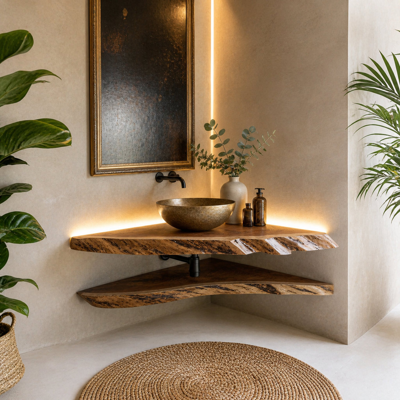 Floating Edge Corner Bathroom Wood Shelf - product view 2