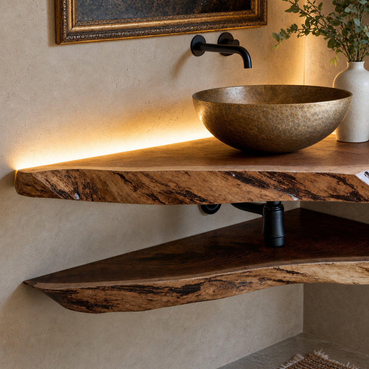 Floating Edge Corner Bathroom Wood Shelf - product view 3