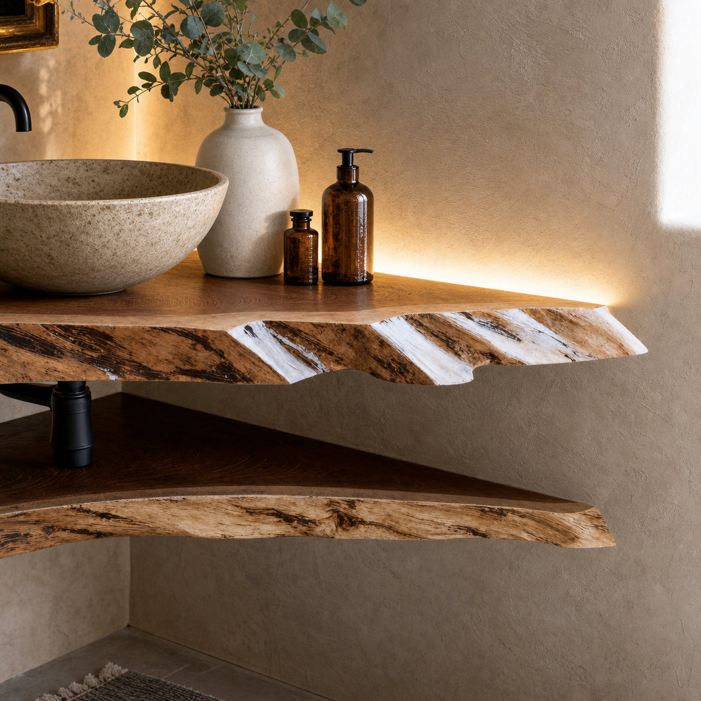 Floating Edge Corner Bathroom Wood Shelf - product view 4