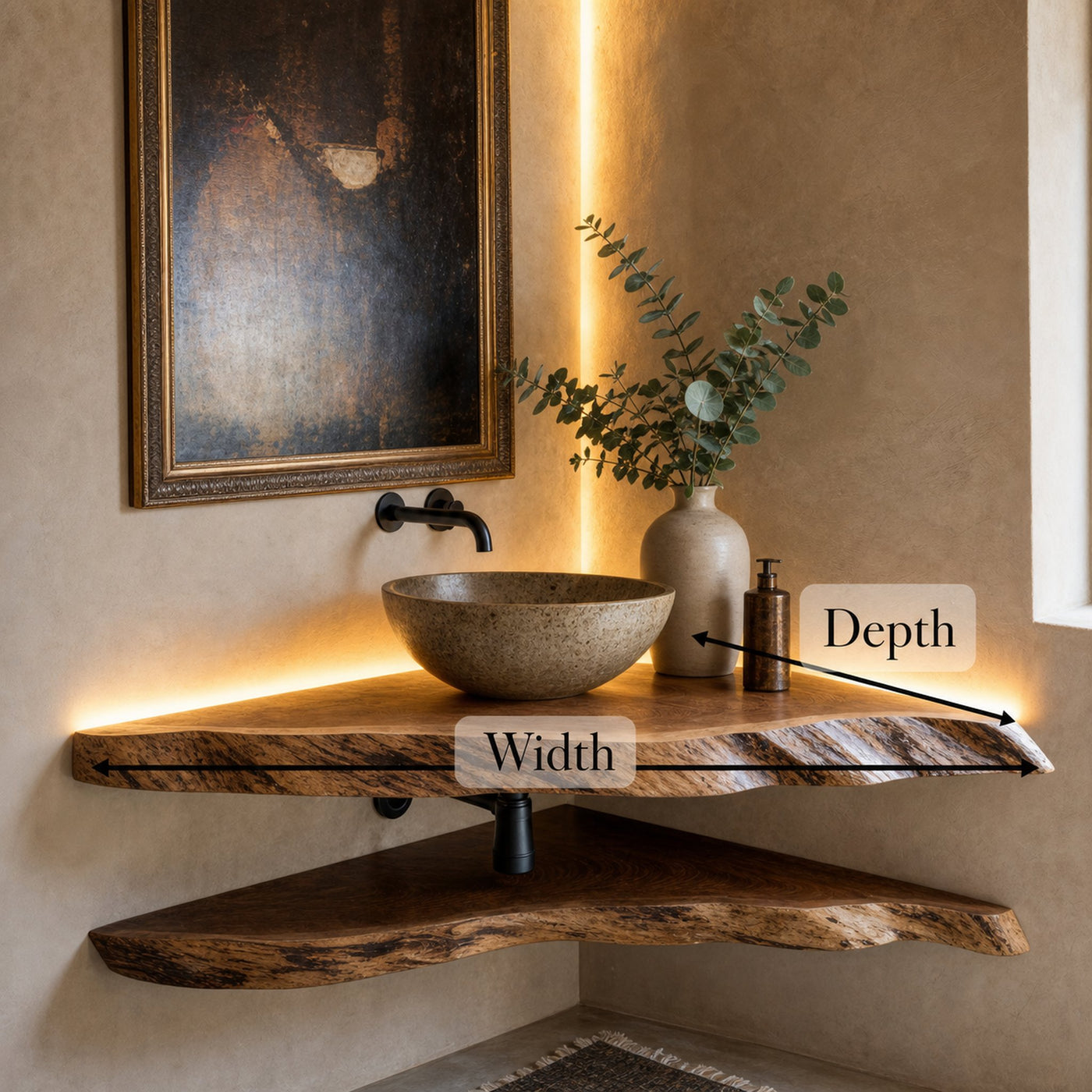 Floating Edge Corner Bathroom Wood Shelf - product view 6