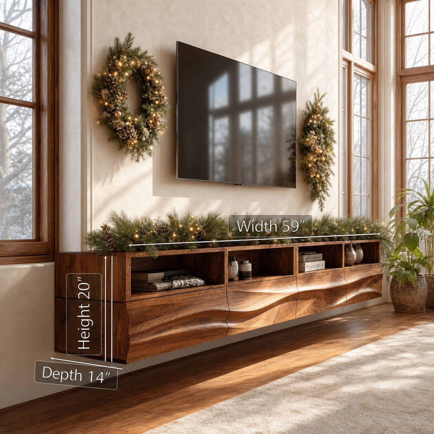 Floating Wave-Pattern TV Console For Holiday Decor - product view 6