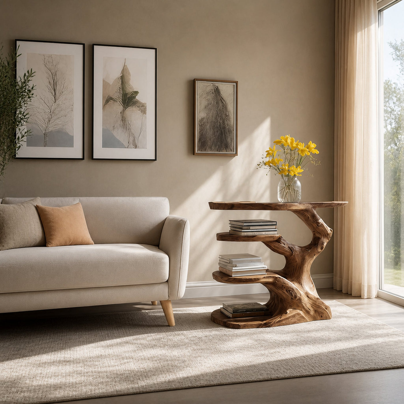 Free Standing Rustic Tree Side Table Bedroom - product view 2