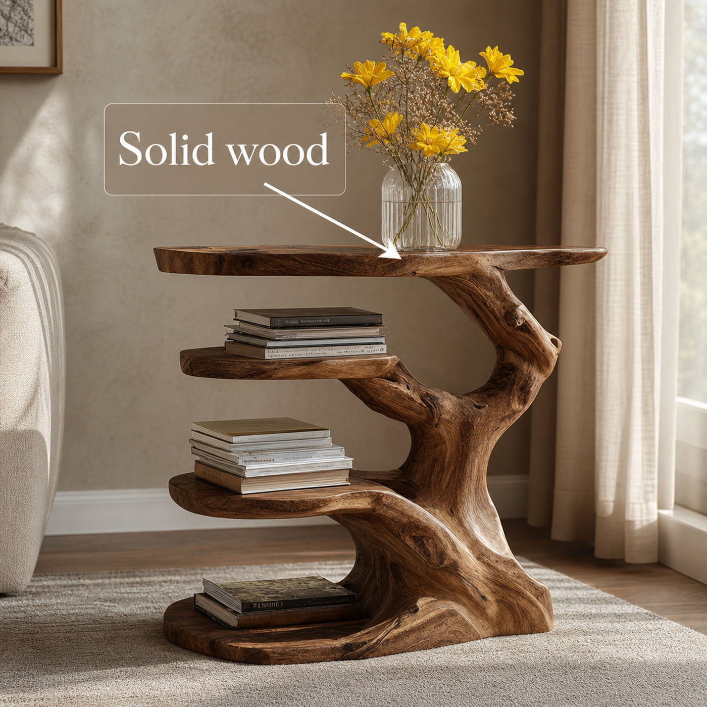 Free Standing Rustic Tree Side Table Bedroom - product view 3