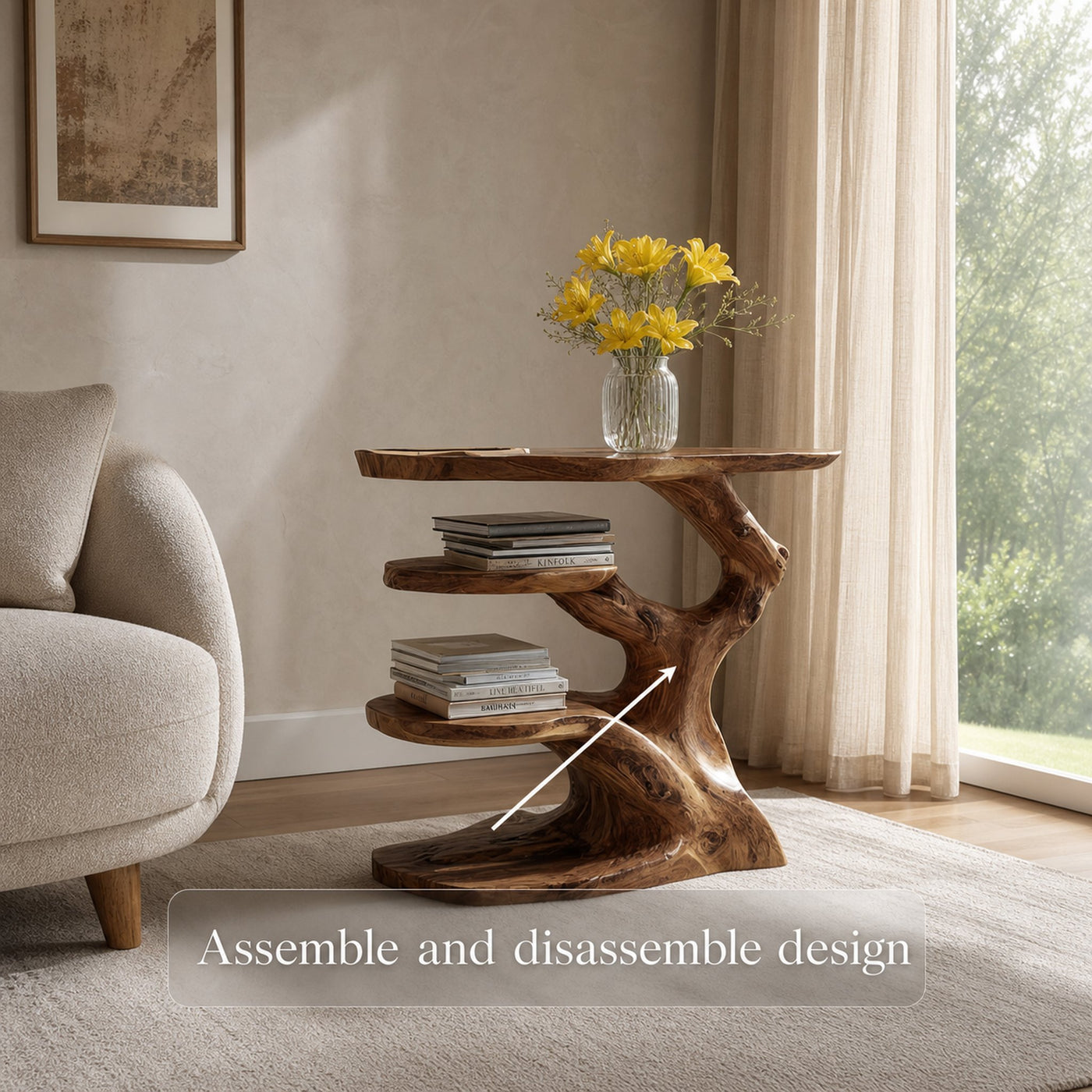 Free Standing Rustic Tree Side Table Bedroom - product view 4