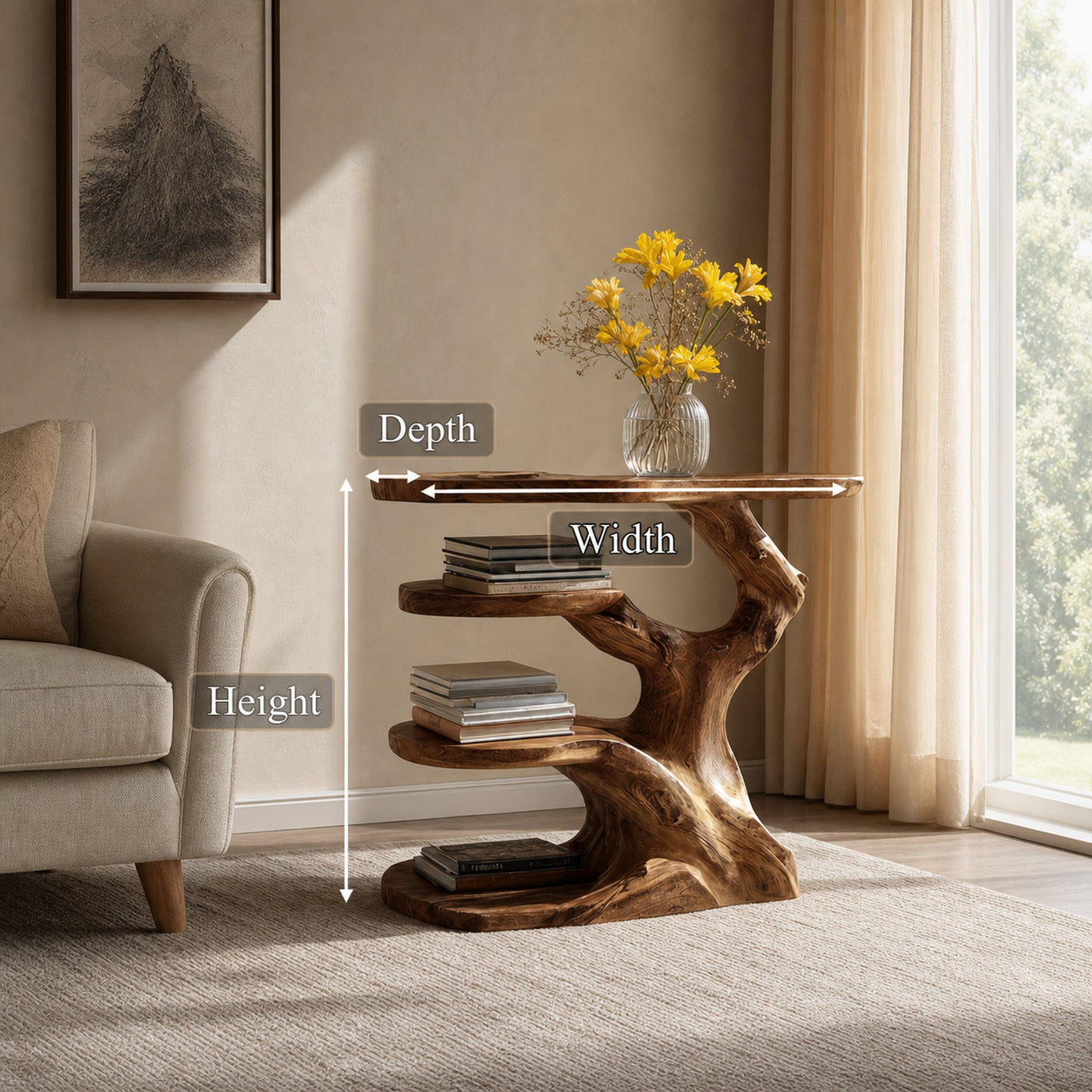 Free Standing Rustic Tree Side Table Bedroom - product view 5