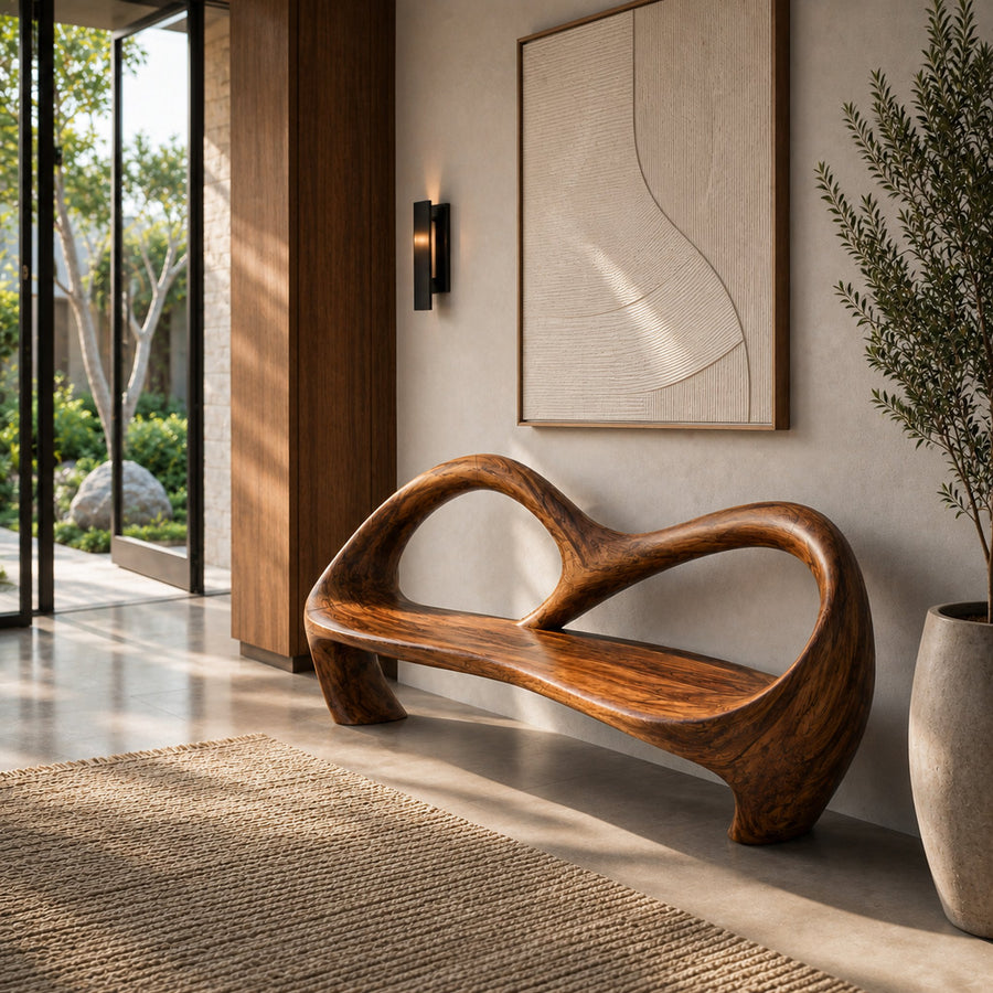 Freeform Sculptural Entryway Bench For Luxury Entryway