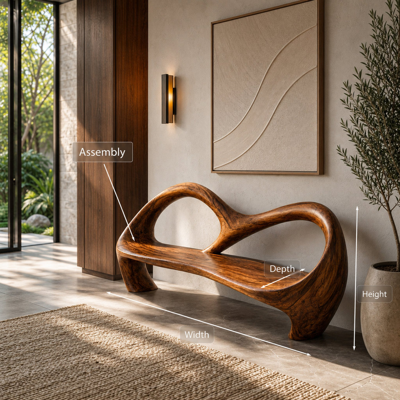 Freeform Sculptural Entryway Bench For Luxury Entryway - product view 8