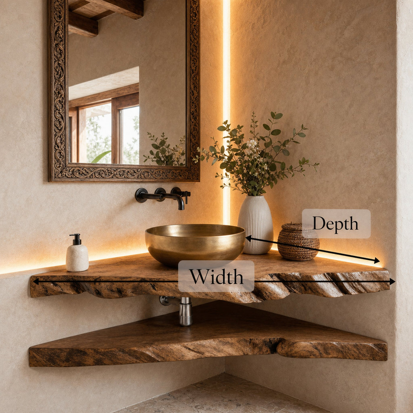 Handcrafted Bathroom Corner Vanity Shelf - product view 6