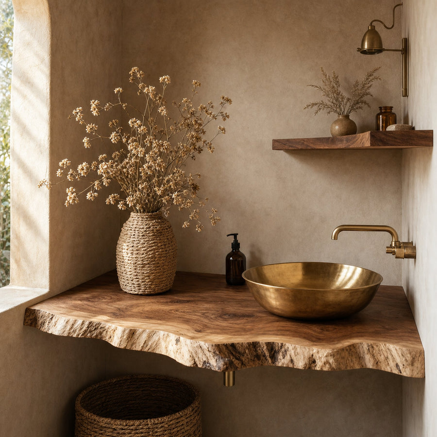 Handcrafted Bathroom Vanity In Live Edge Wood Design