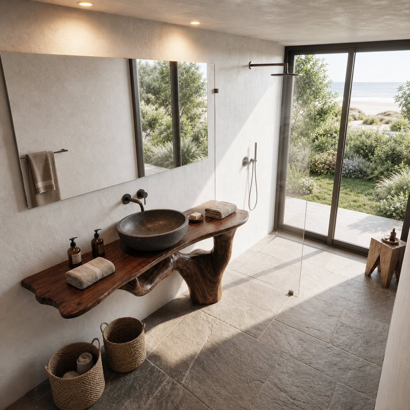 Handcrafted Bathroom Vanity With Tree Trunk Design For Powder Room - product view 2
