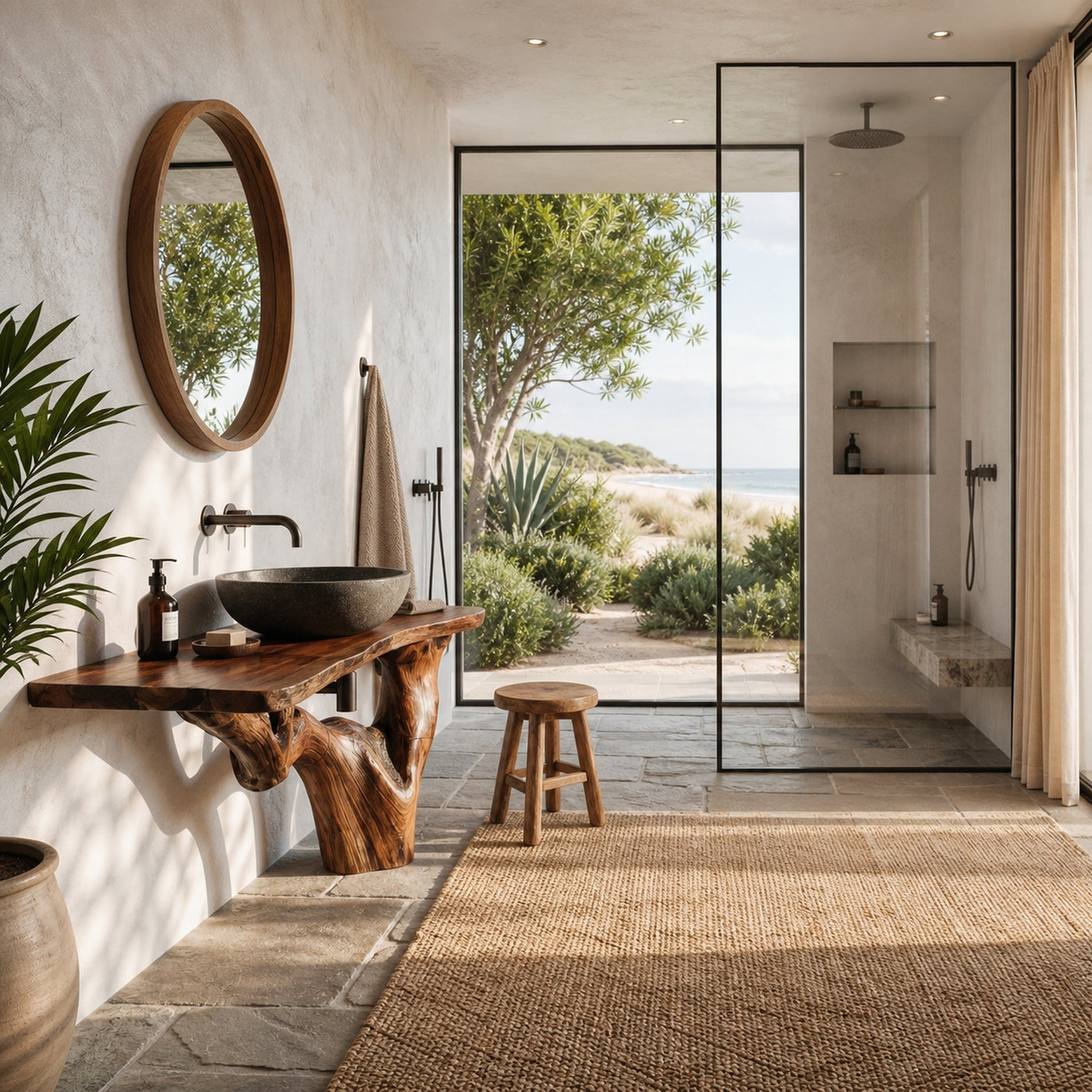Handcrafted Bathroom Vanity With Tree Trunk Design For Powder Room - product view 3