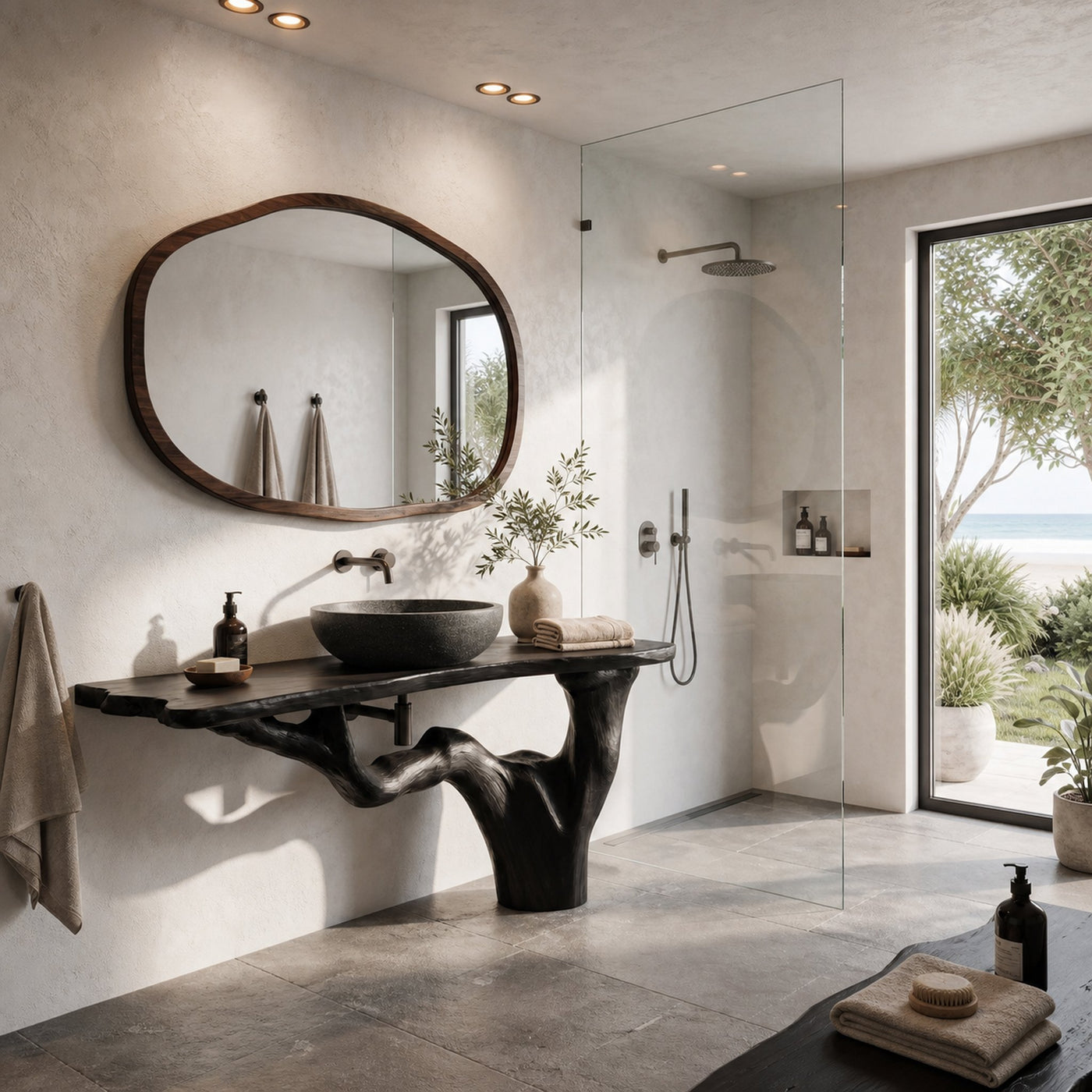 Handcrafted Bathroom Vanity With Tree Trunk Design For Powder Room - product view 4