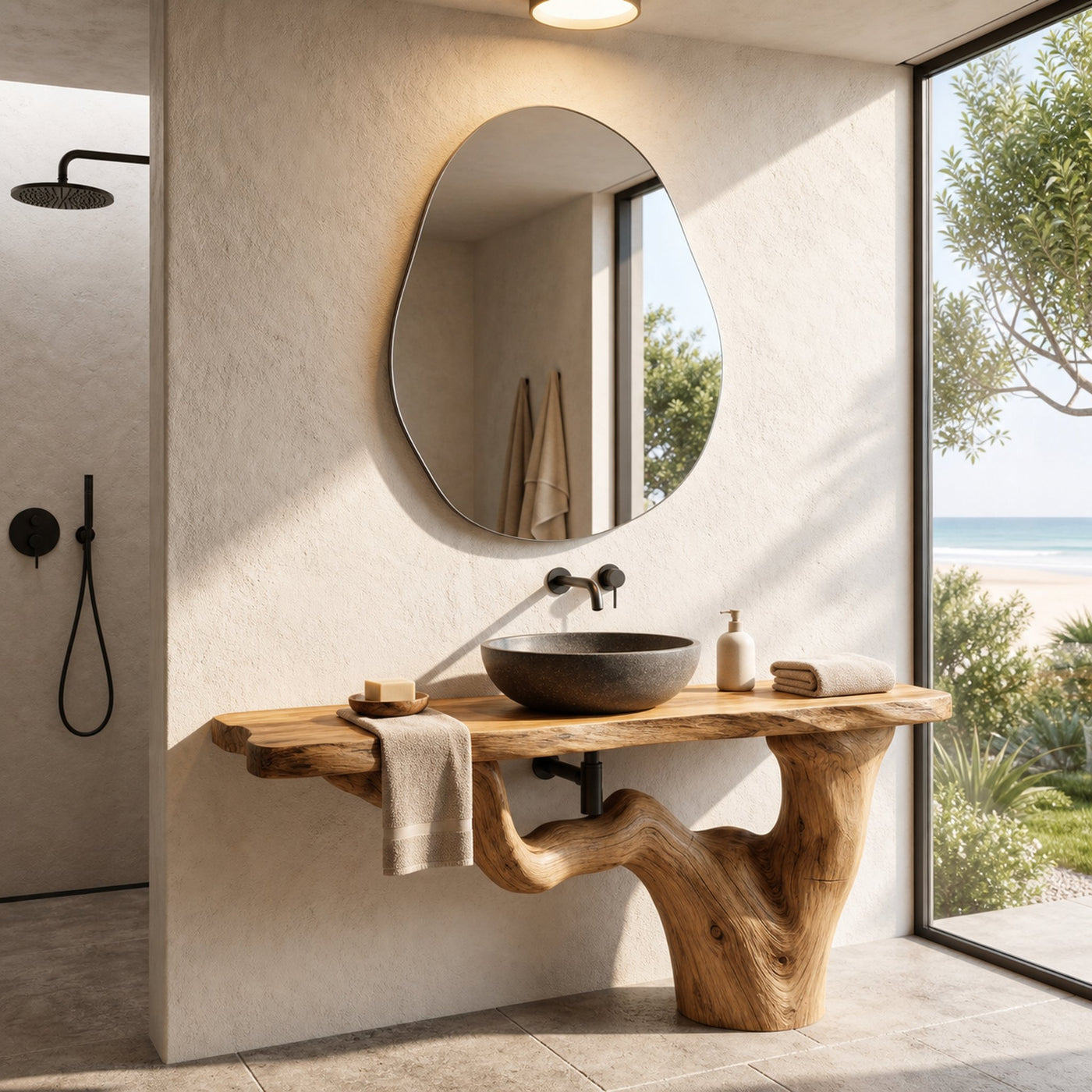 Handcrafted Bathroom Vanity With Tree Trunk Design For Powder Room - product view 5