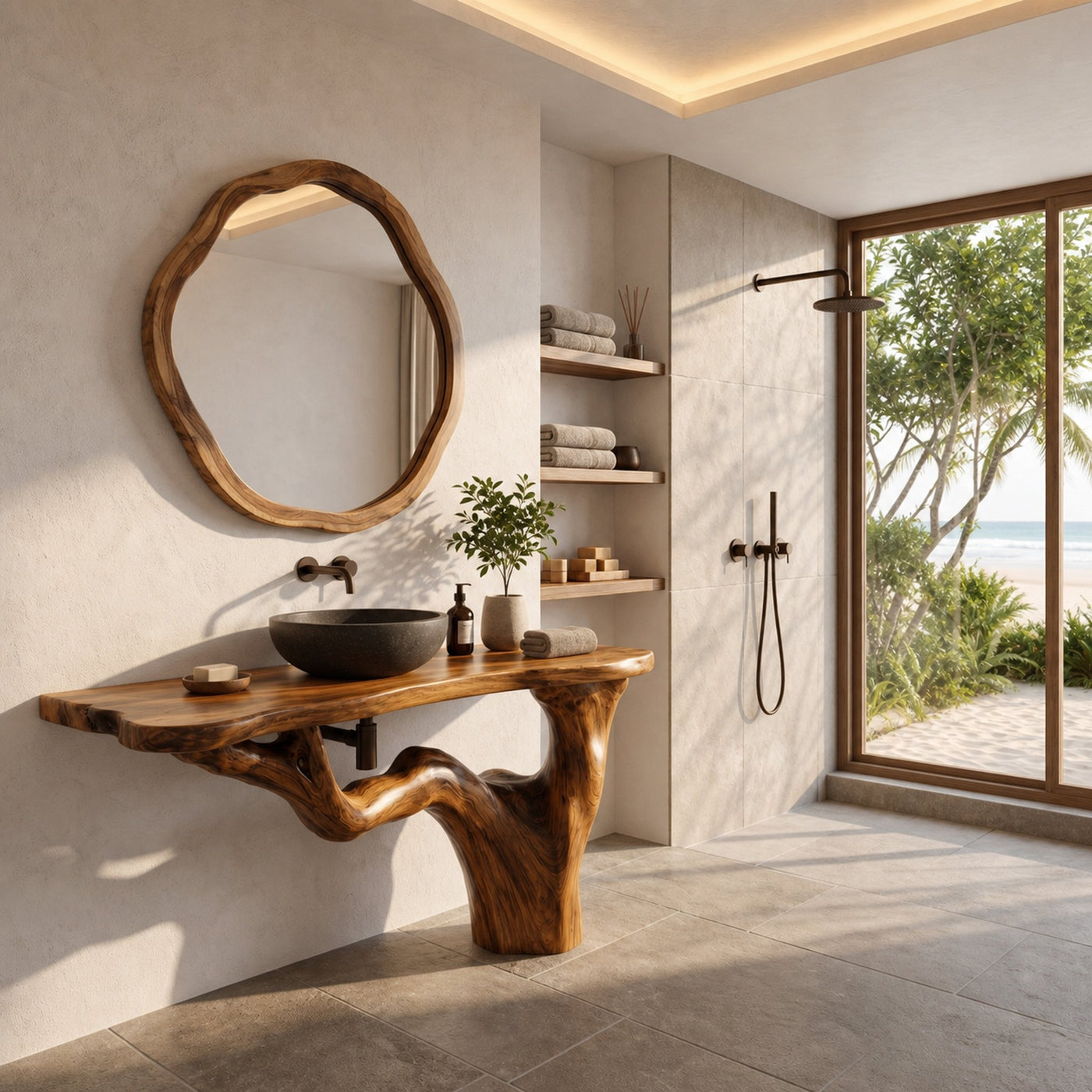 Handcrafted Bathroom Vanity With Tree Trunk Design For Powder Room - product view 6