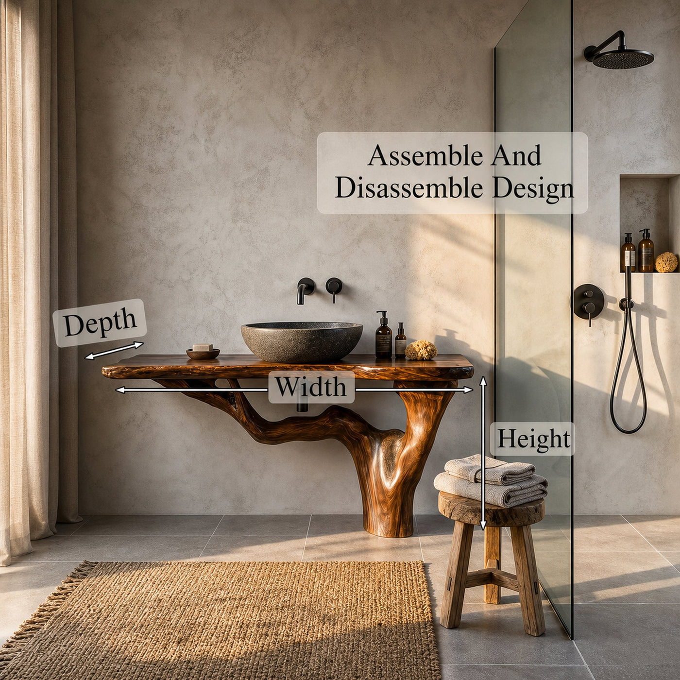 Handcrafted Bathroom Vanity With Tree Trunk Design For Powder Room - product view 8