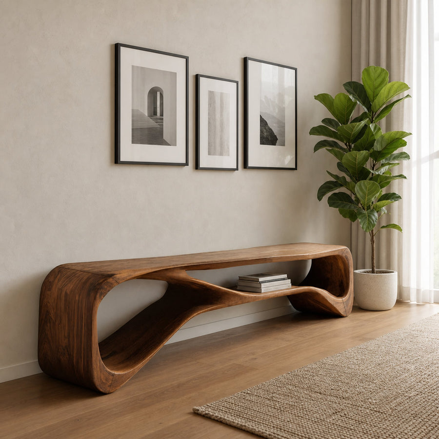 Handcrafted Bench Curved Design For Living Room
