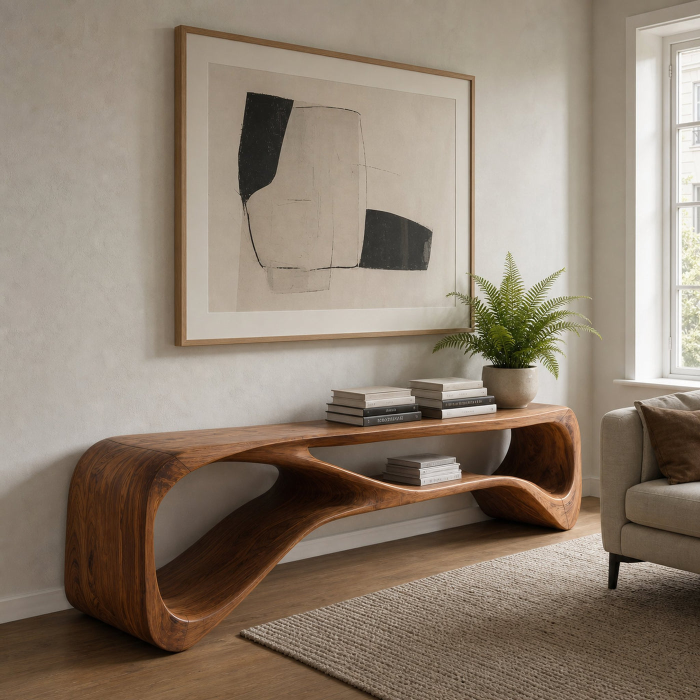 Handcrafted Bench Curved Design For Living Room - product view 6