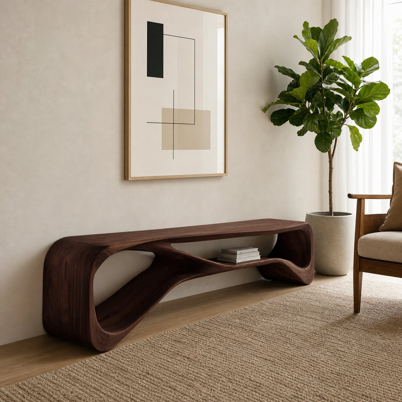 Handcrafted Bench Curved Design For Living Room - product view 7