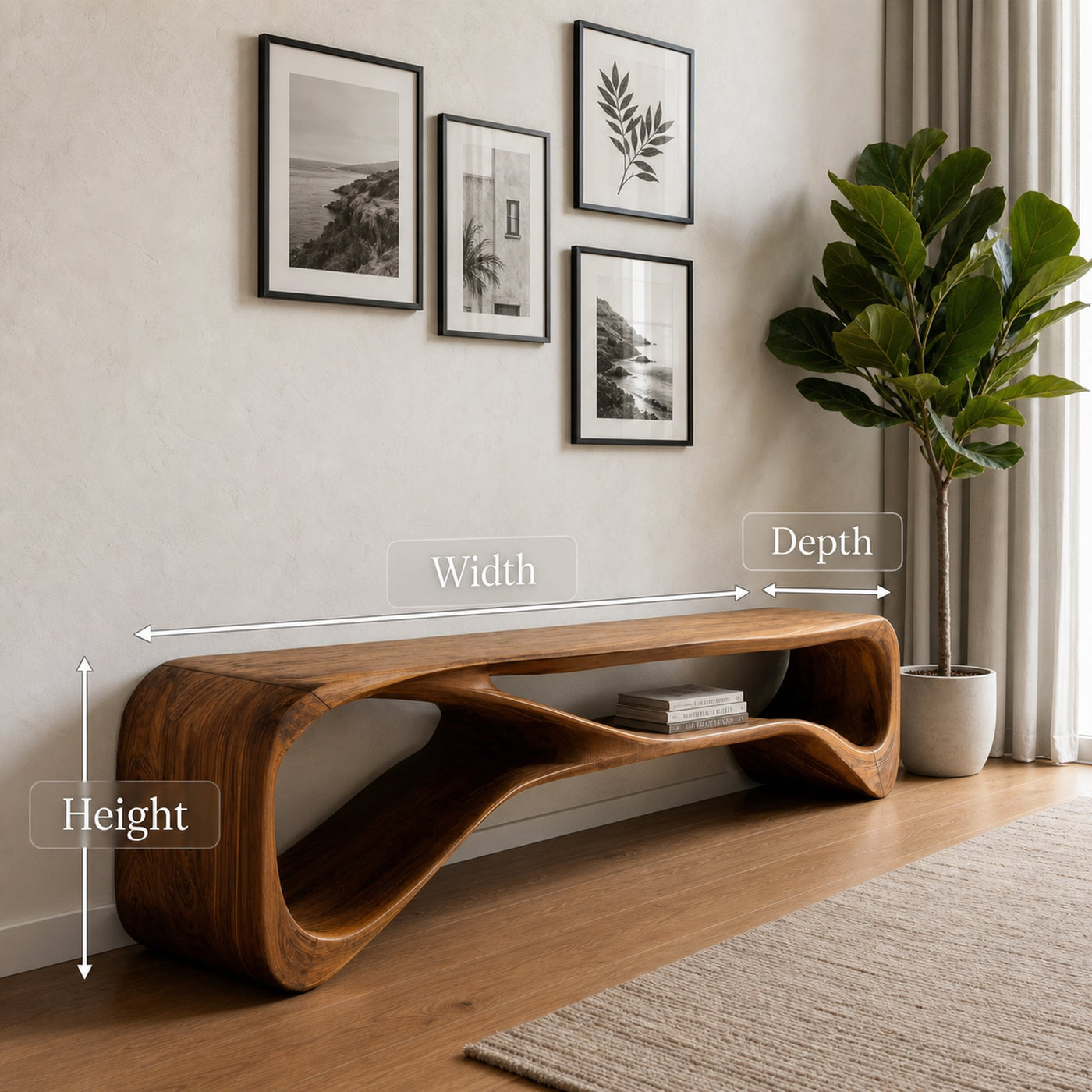 Handcrafted Bench Curved Design For Living Room - product view 8