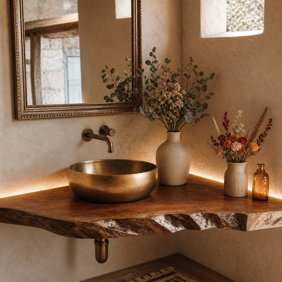 Handcrafted Corner Bathroom Wooden Shelf
