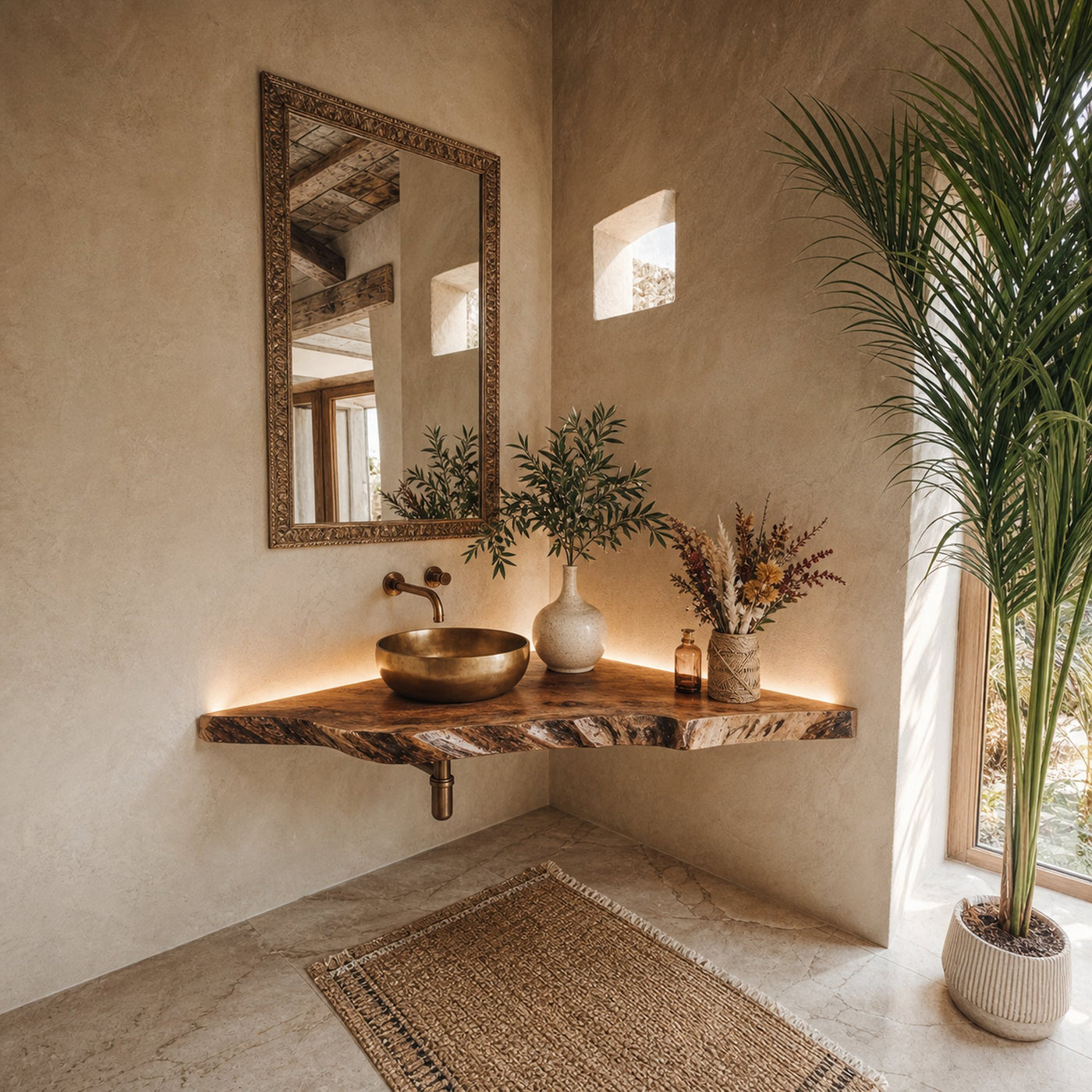 Handcrafted Corner Bathroom Wooden Shelf - product view 2