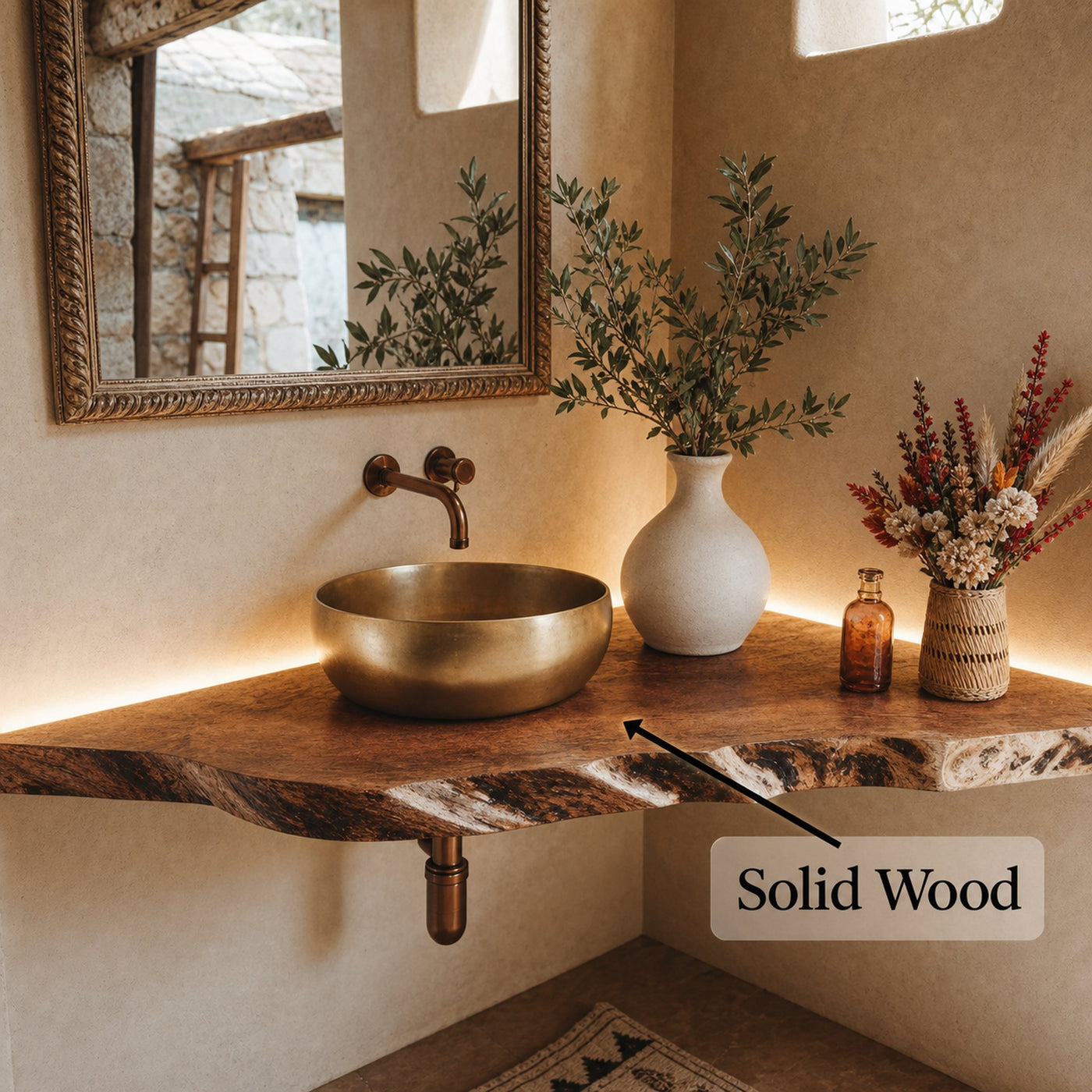 Handcrafted Corner Bathroom Wooden Shelf - product view 5