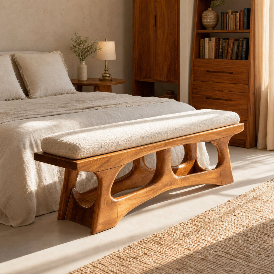 Handcrafted Curved Wood Bench For Furniture Styling