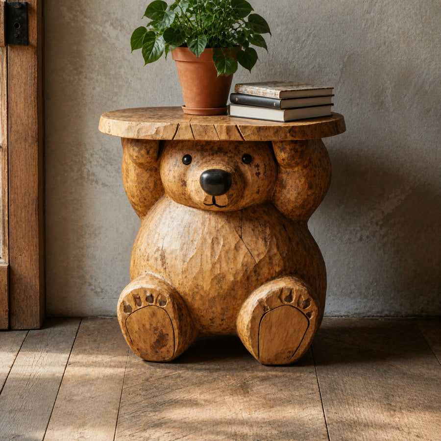 Handcrafted End Table Wood Bear Side Table