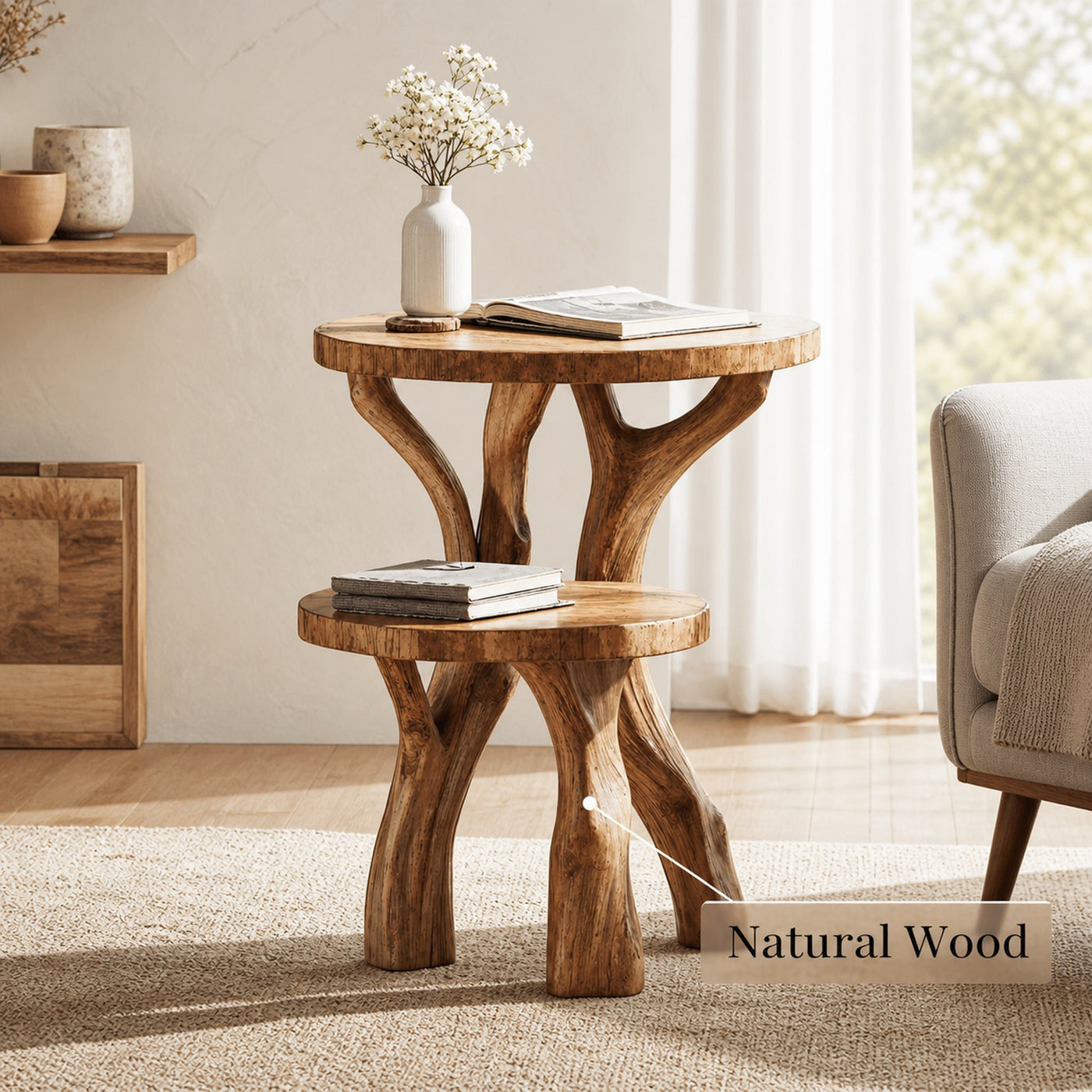 Handcrafted Live Edge End Table Natural Home - product view 5