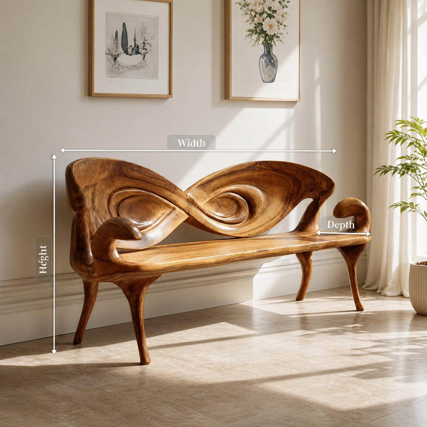 Handcrafted Live Edge Wood Bench For Entryway And Hallway - product view 8