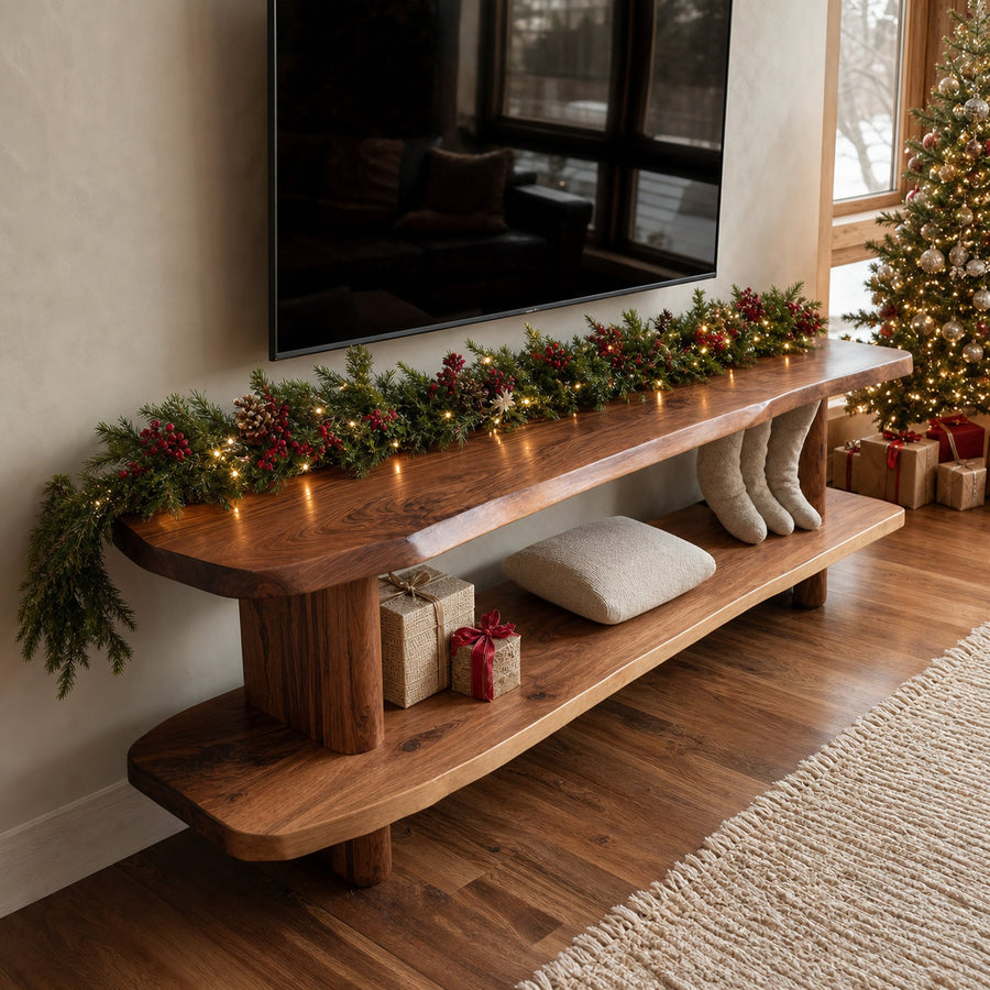 Handcrafted Live Edge Wooden TV Console For Holiday Bedroom Decor