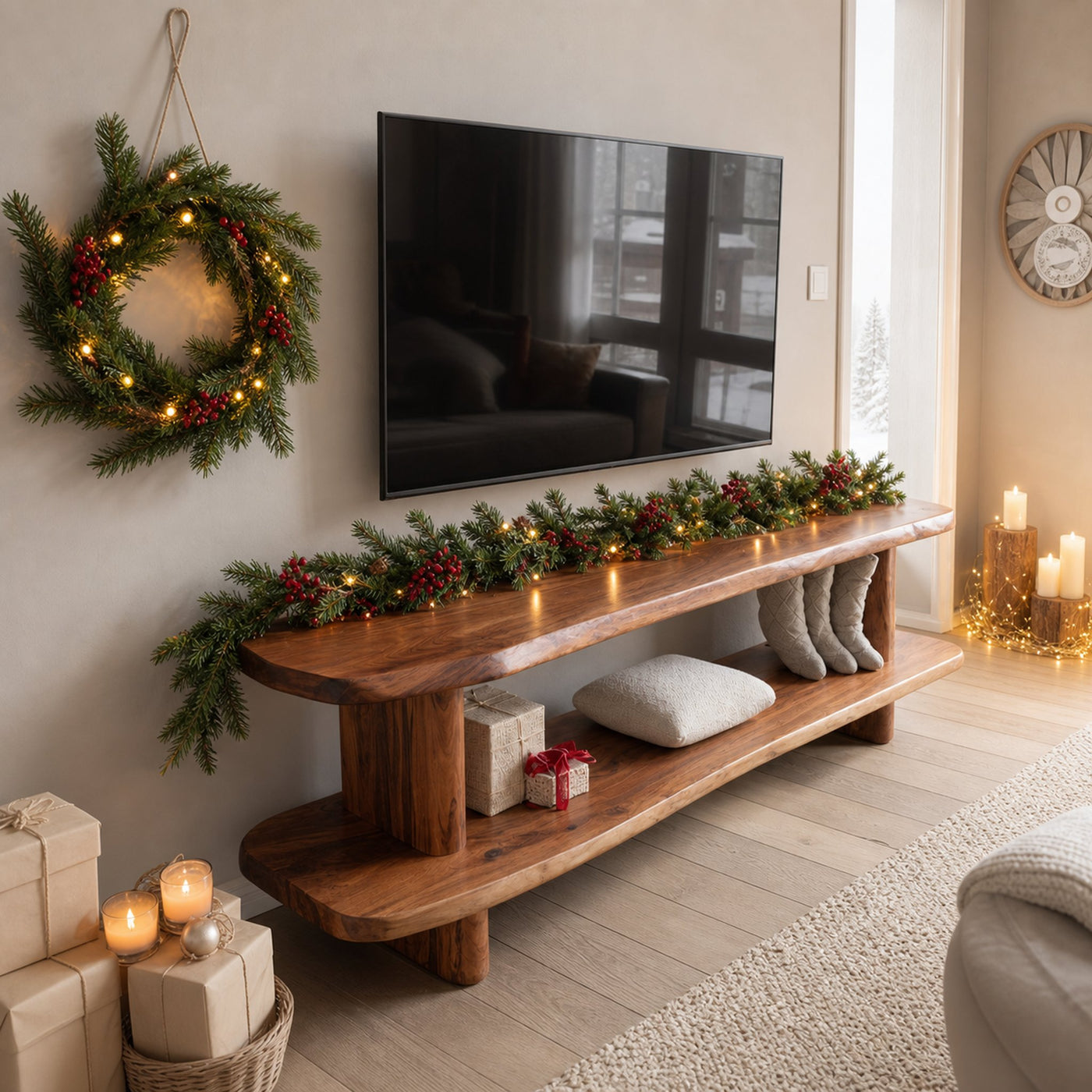 Handcrafted Live Edge Wooden TV Console For Holiday Bedroom Decor - product view 6