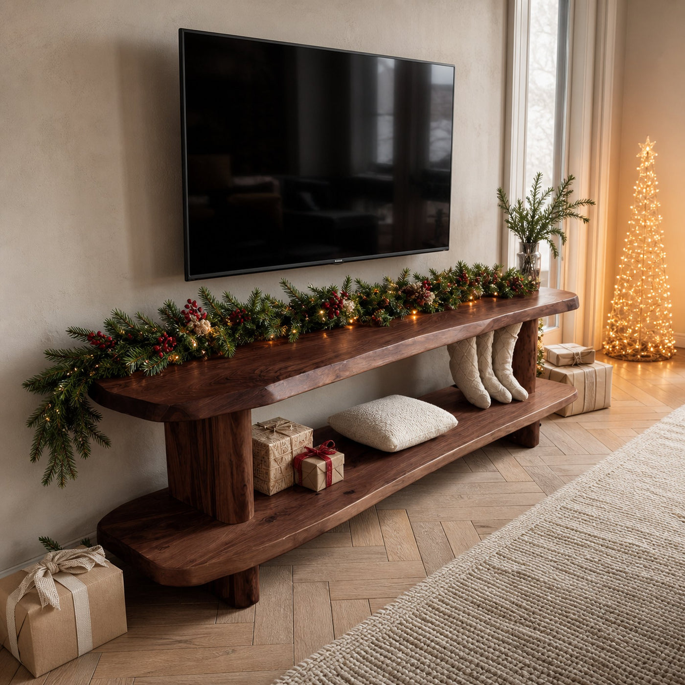 Handcrafted Live Edge Wooden TV Console For Holiday Bedroom Decor - product view 7