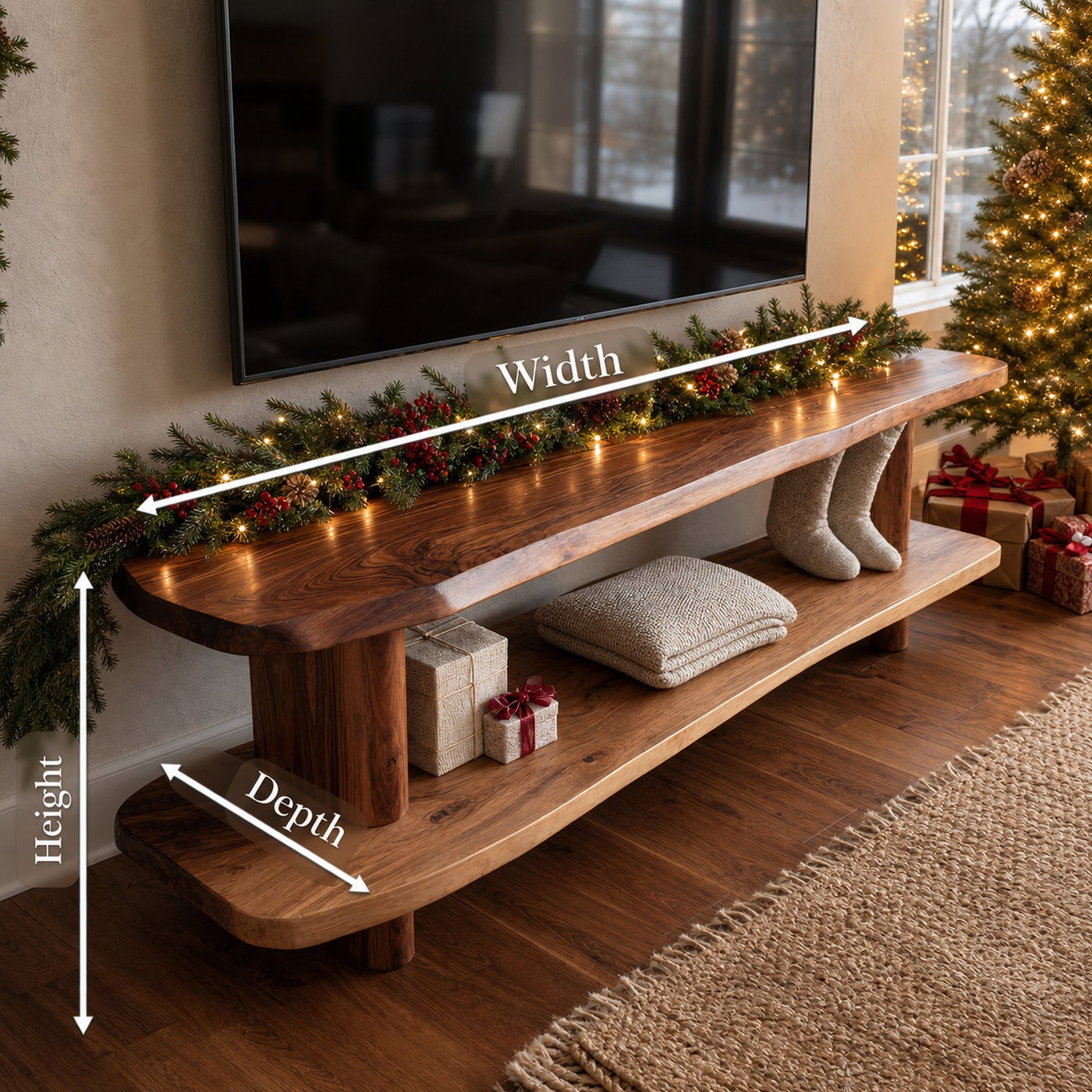 Handcrafted Live Edge Wooden TV Console For Holiday Bedroom Decor - product view 8