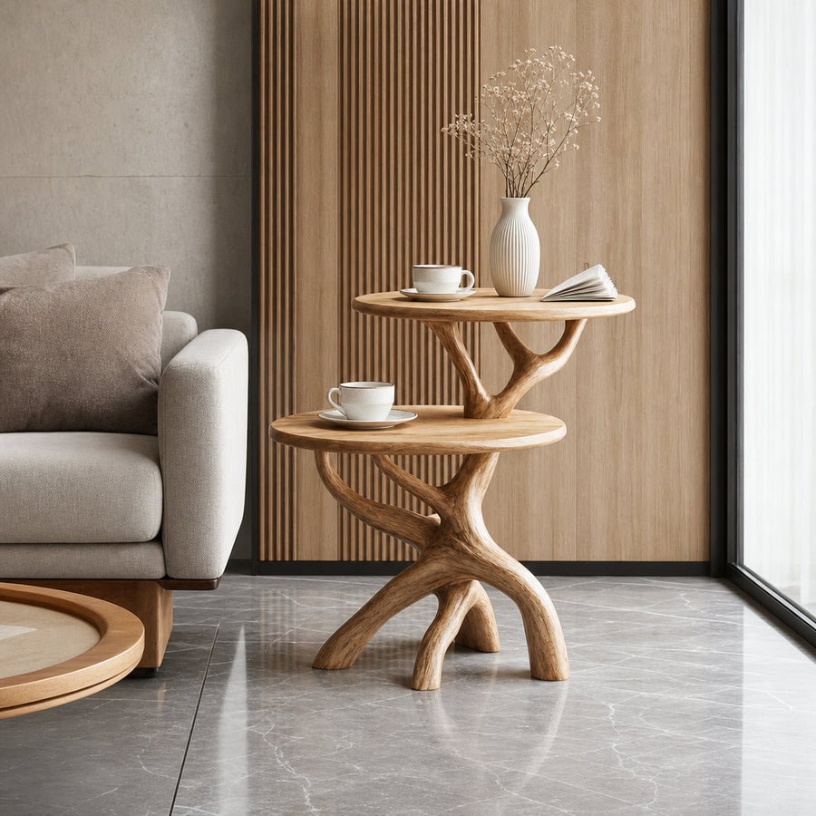 Handcrafted Round End Table For Entryway Design Functional Accent