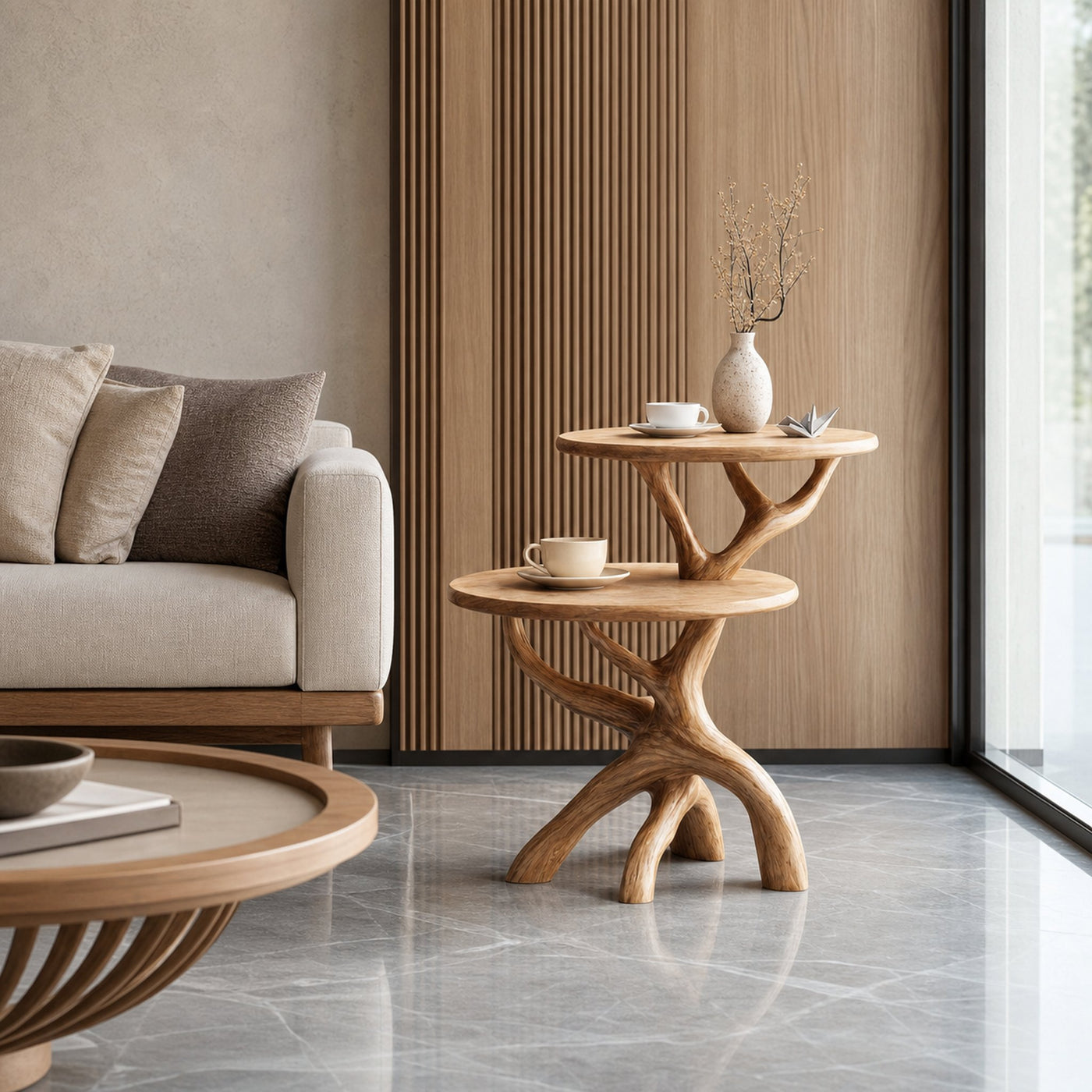 Handcrafted Round End Table For Entryway Design Functional Accent - product view 2