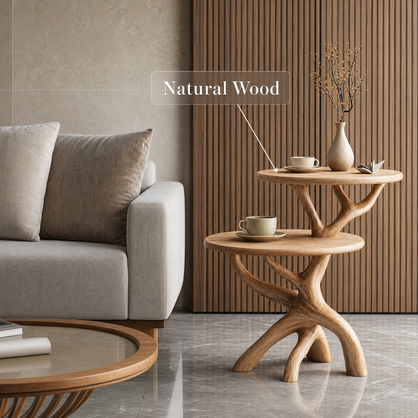 Handcrafted Round End Table For Entryway Design Functional Accent - product view 5