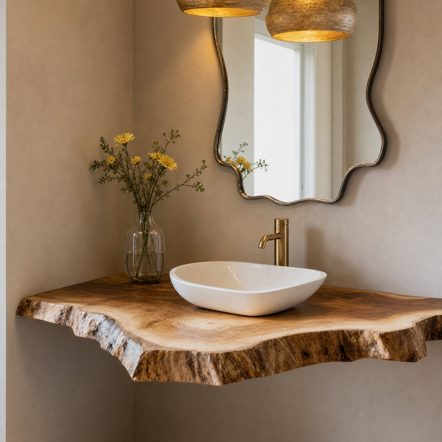 Handcrafted Rustic Bathroom Floating Shelf With Natural Wood Finish