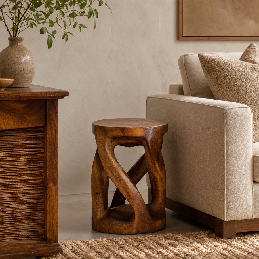 Handcrafted Side Table With Organic Twisted Design For Reading Nook