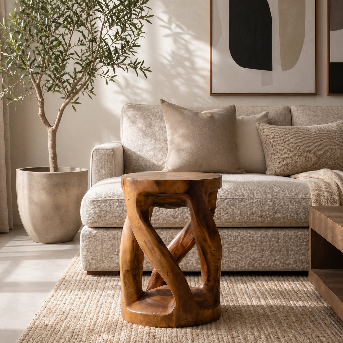Handcrafted Side Table With Organic Twisted Design For Reading Nook - product view 3
