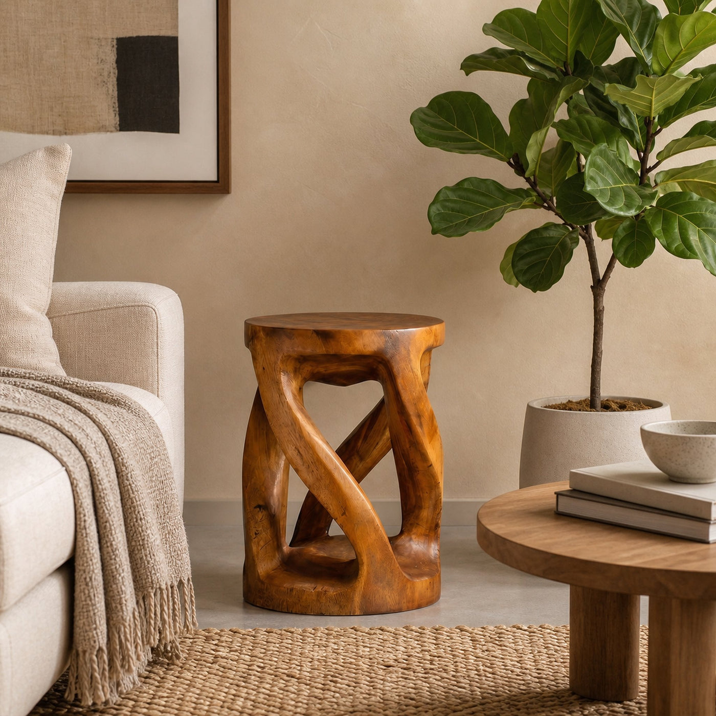 Handcrafted Side Table With Organic Twisted Design For Reading Nook - product view 6