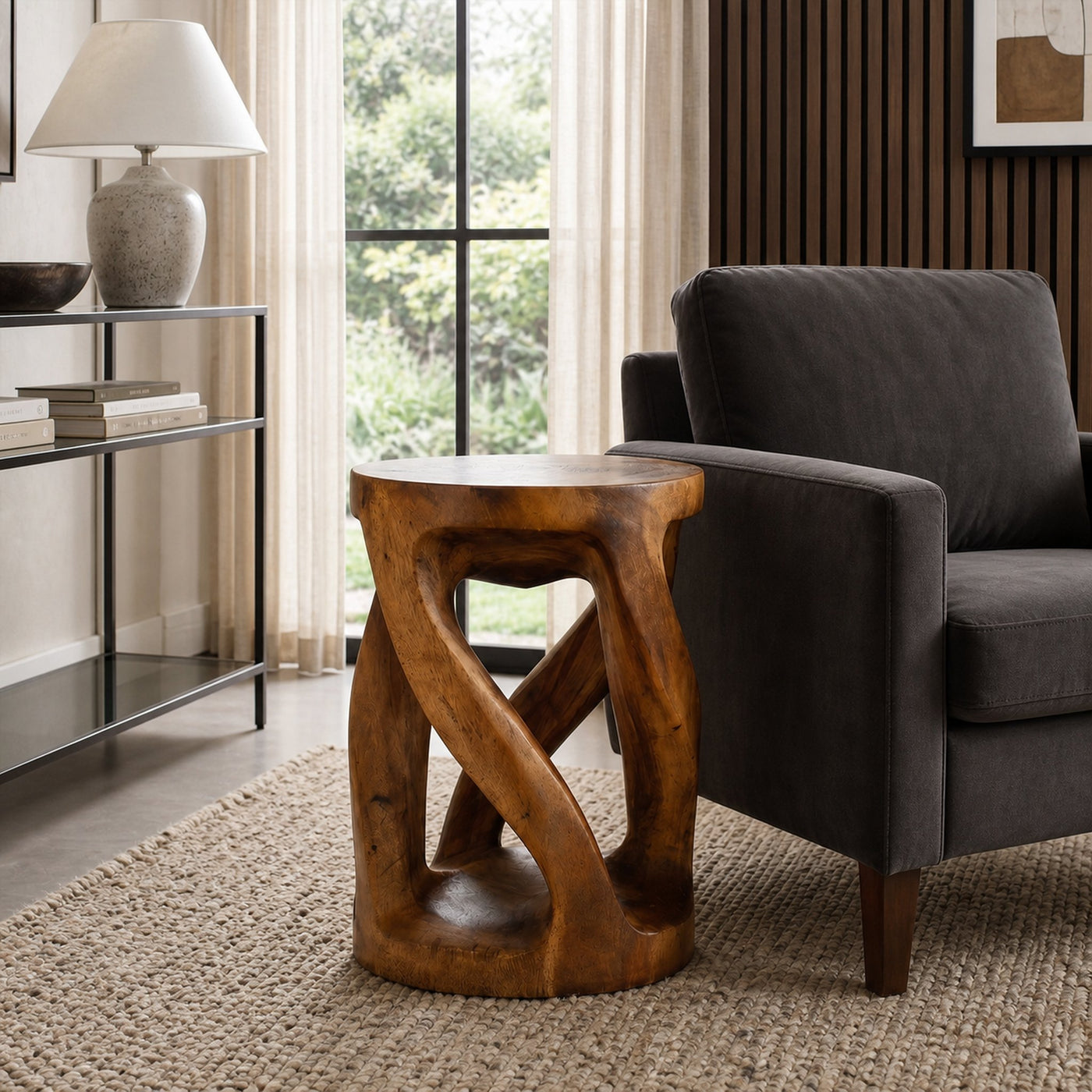 Handcrafted Side Table With Organic Twisted Design For Reading Nook - product view 7
