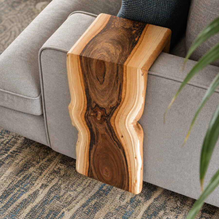Handcrafted Sofa Armrest Table With Functional Storage Space