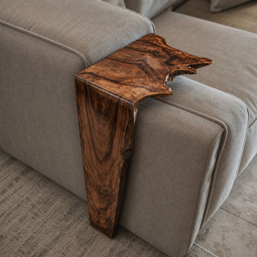 Handcrafted Sofa Armrest Table With Rustic Charm