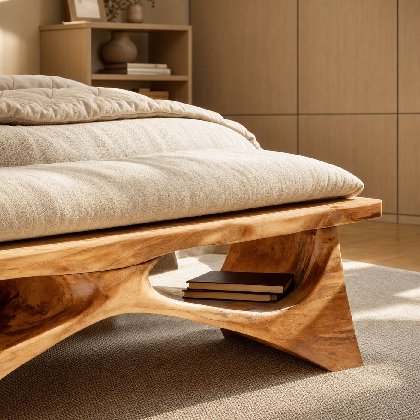 Handcrafted Solid Wood Bench For End-of-Bed Styling - product view 4