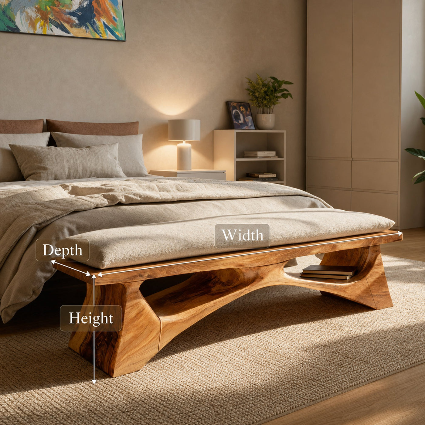 Handcrafted Solid Wood Bench For End-of-Bed Styling - product view 7