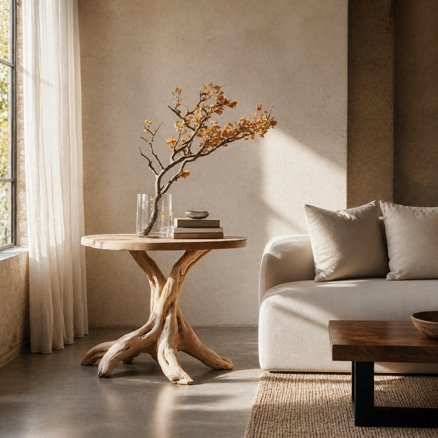 Handcrafted Solid Wood End Table For Living Room Modern Wall Display